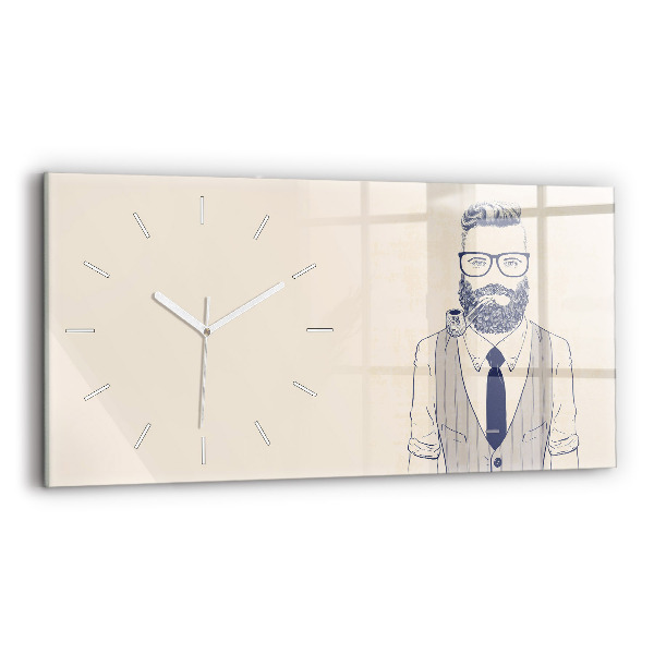 Horloge rectangulaire horizontale Homme avec une barbe et une pipe