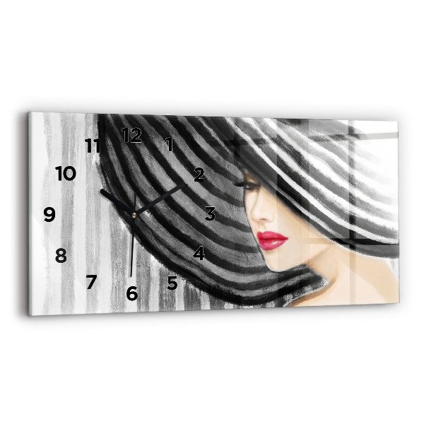 Horloge rectangulaire horizontale Femme en noir et blanc