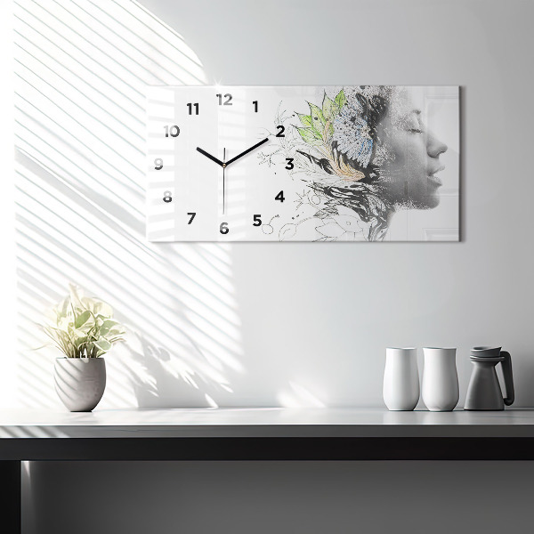 Horloge rectangulaire horizontale Visage de femme abstrait