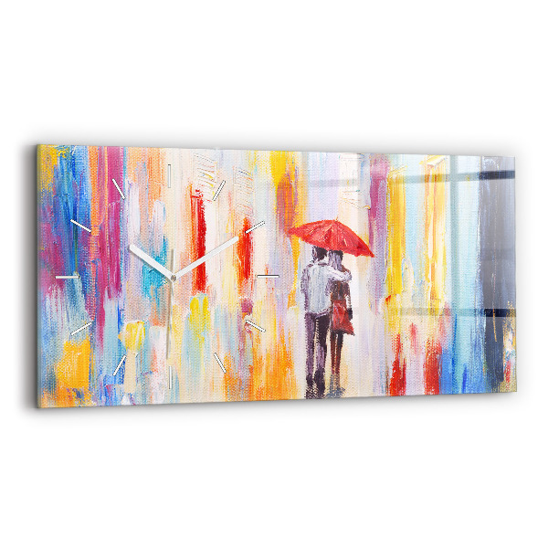 Horloge rectangulaire horizontale Couple sous la pluie