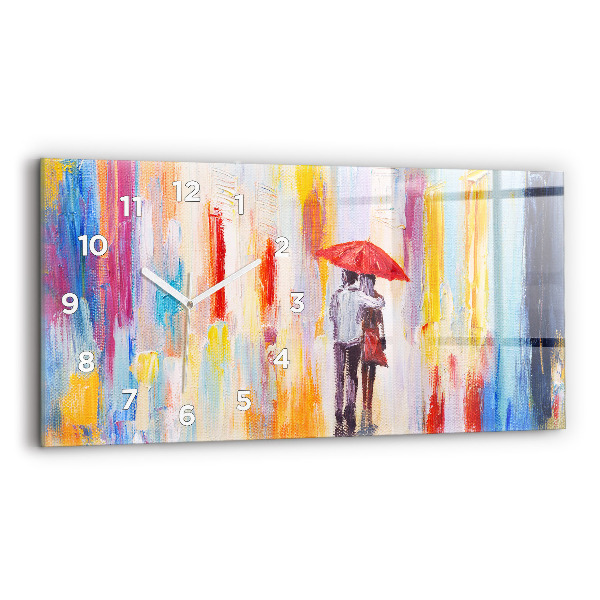 Horloge rectangulaire horizontale Couple sous la pluie