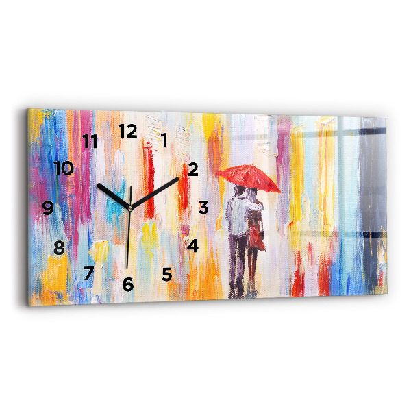 Horloge rectangulaire horizontale Couple sous la pluie