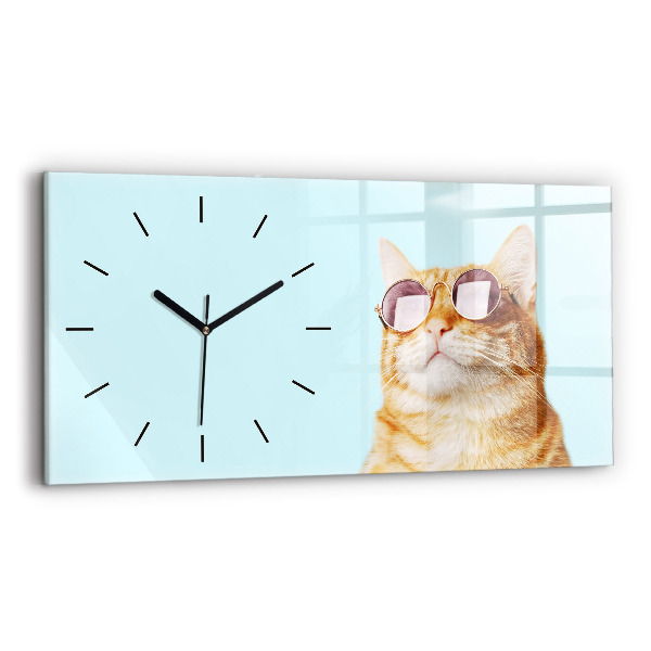 Horloge murale horizontale Chat drôle avec des lunettes