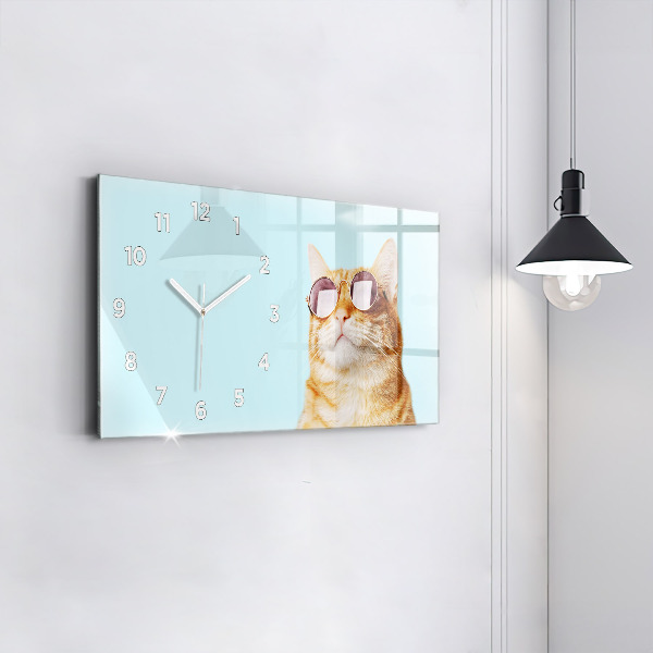 Horloge murale horizontale Chat drôle avec des lunettes