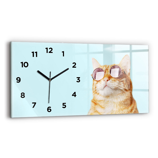 Horloge murale horizontale Chat drôle avec des lunettes