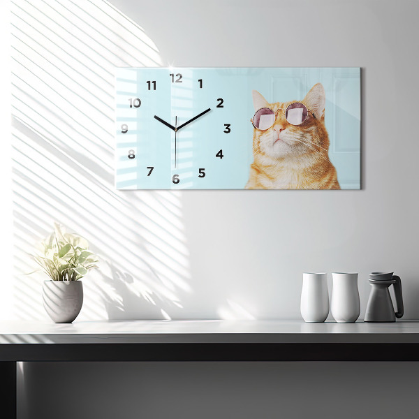 Horloge murale horizontale Chat drôle avec des lunettes