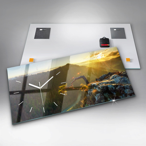 Horloge murale horizontale Coucher de soleil sur les montagnes