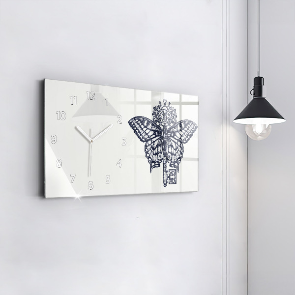 Horloge murale horizontale Papillon et clé style bohème