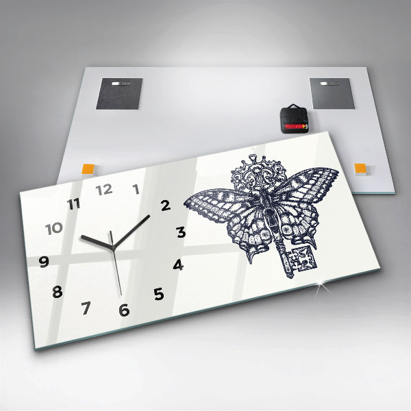 Horloge murale horizontale Papillon et clé style bohème