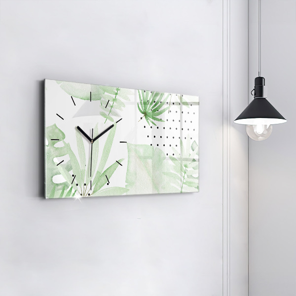 Horloge murale horizontale Feuilles vertes