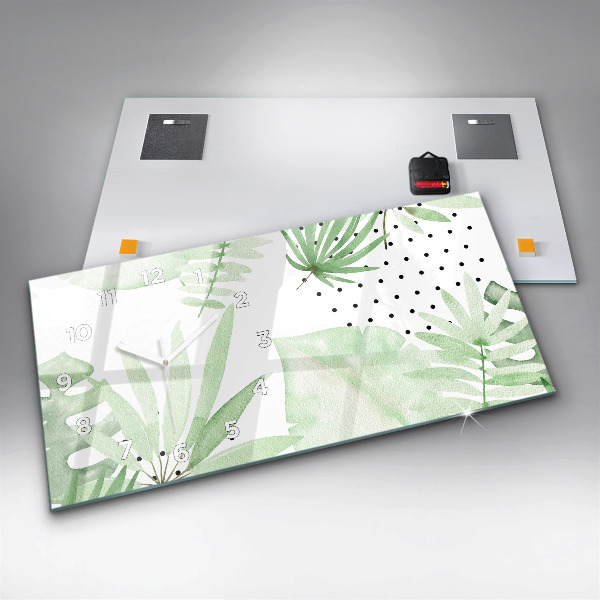 Horloge murale horizontale Feuilles vertes