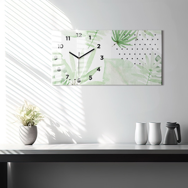 Horloge murale horizontale Feuilles vertes