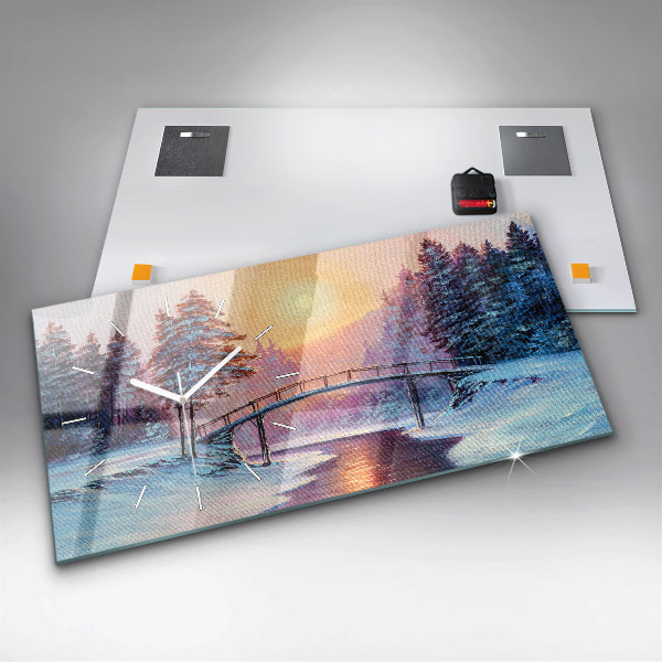 Horloge murale horizontale Sapin de Noël et pont