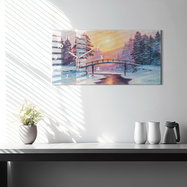 Horloge murale horizontale Sapin de Noël et pont