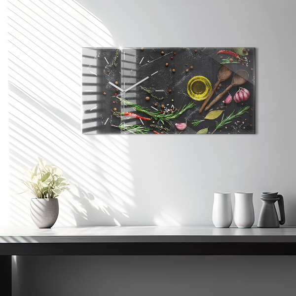 Horloge murale horizontale Épices sur le comptoir