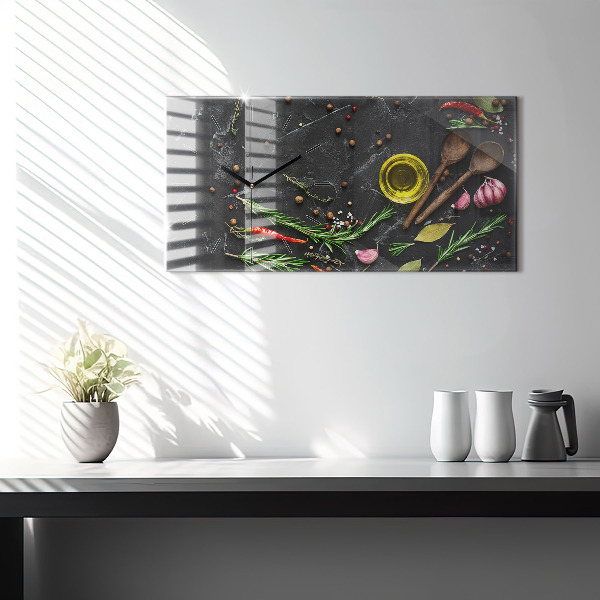 Horloge murale horizontale Épices sur le comptoir