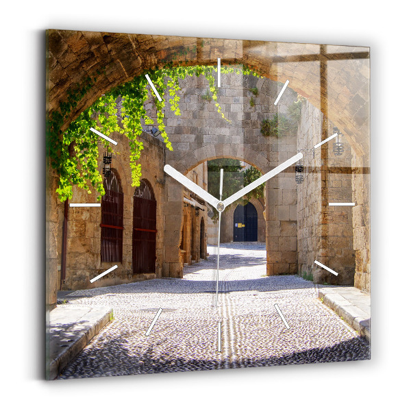Horloge murale carrée Rue pittoresque de Rhodes