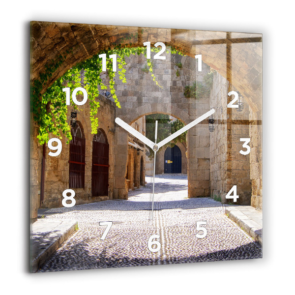 Horloge murale carrée Rue pittoresque de Rhodes