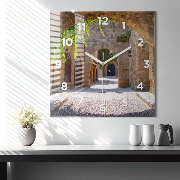 Horloge murale carrée Rue pittoresque de Rhodes