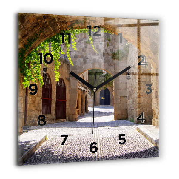 Horloge murale carrée Rue pittoresque de Rhodes