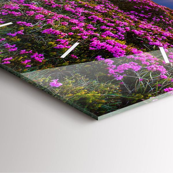 Horloge murale carrée Lever de soleil et fleurs