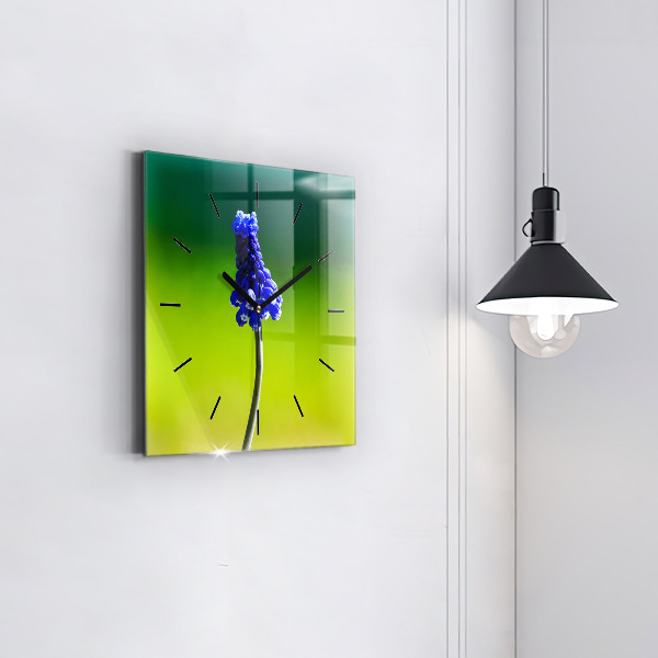 Horloge carrée en verre Fleurs bleues