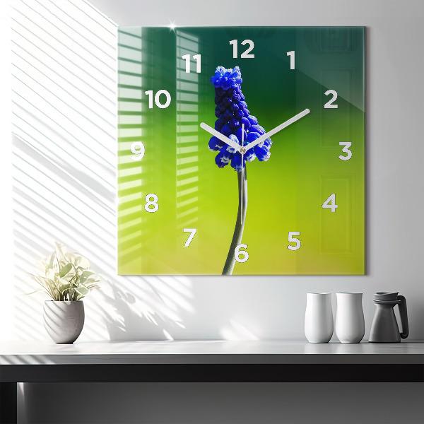 Horloge carrée en verre Fleurs bleues