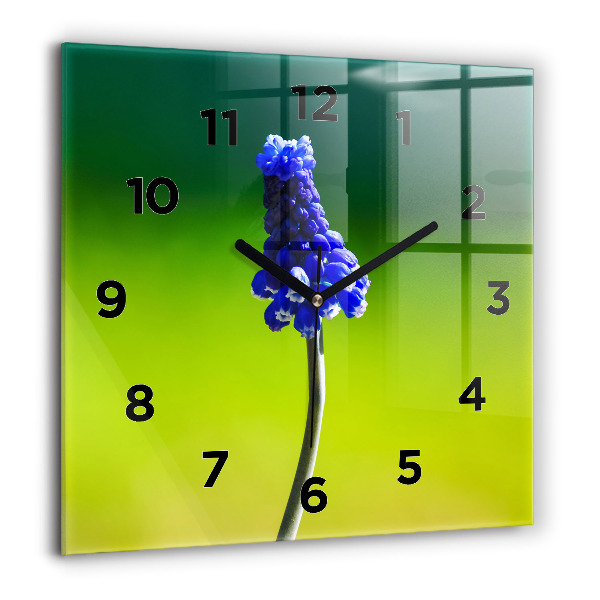Horloge carrée en verre Fleurs bleues