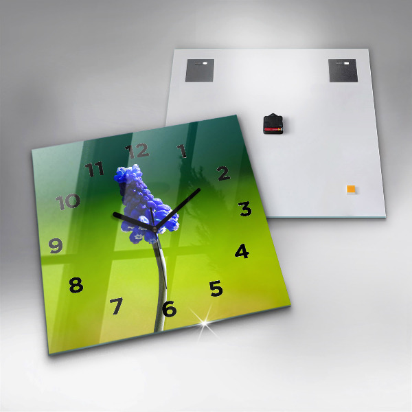 Horloge carrée en verre Fleurs bleues