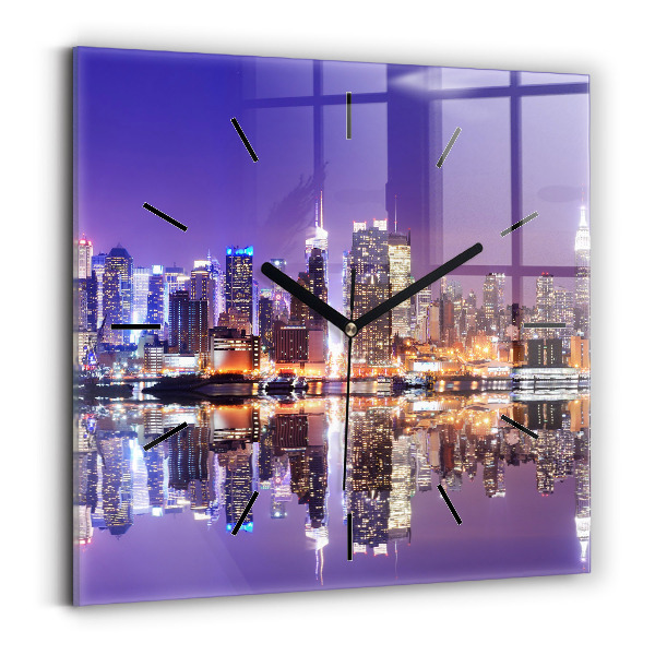 Horloge murale carrée New York la nuit