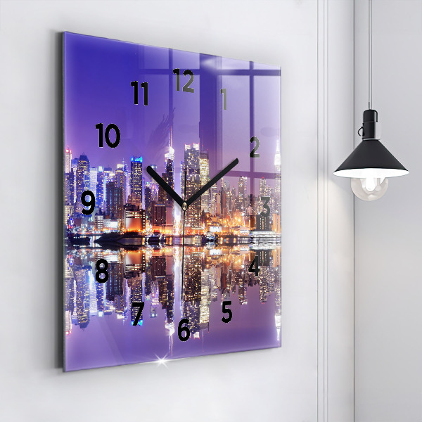 Horloge murale carrée New York la nuit