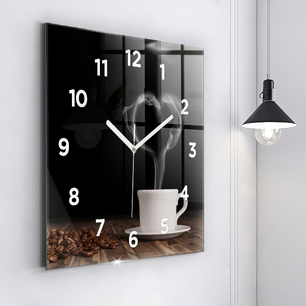 Horloge murale carrée Une tasse de café chaud