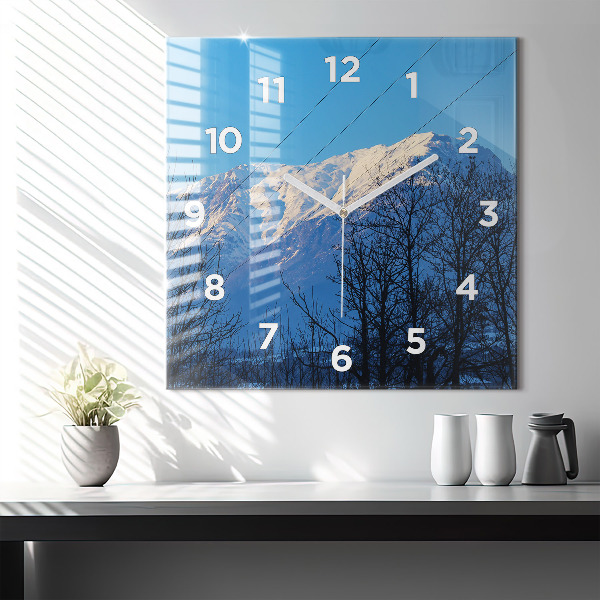 Horloge carrée en verre Vue sur la montagne