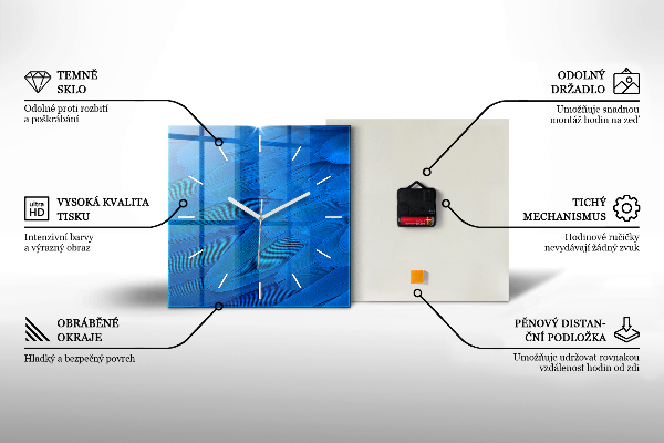 Horloge carrée en verre Vague abstraite