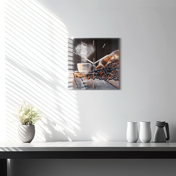 Horloge carrée en verre Une tasse de café