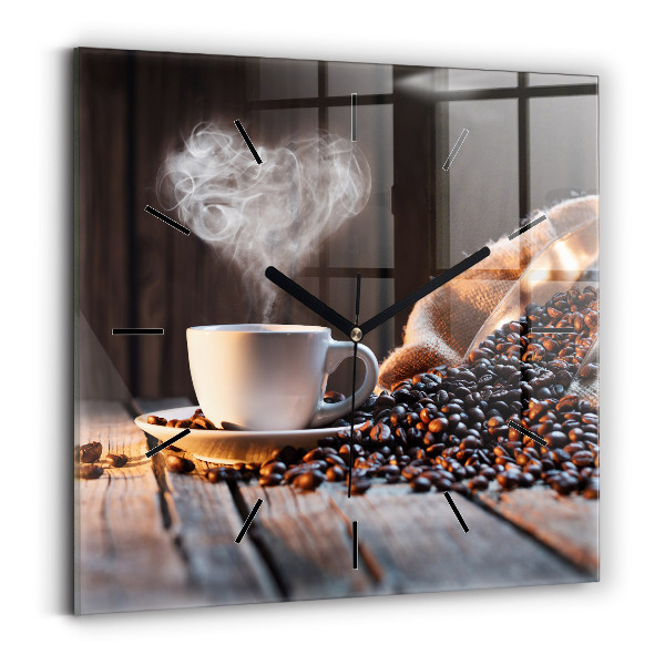 Horloge carrée en verre Une tasse de café