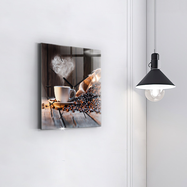 Horloge carrée en verre Une tasse de café