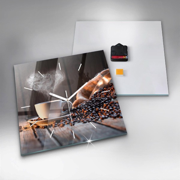 Horloge carrée en verre Une tasse de café