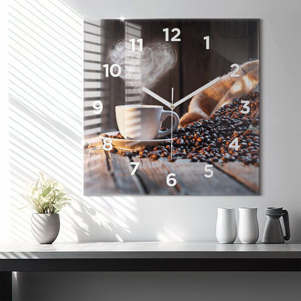 Horloge carrée en verre Une tasse de café