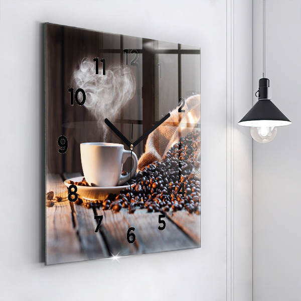 Horloge carrée en verre Une tasse de café