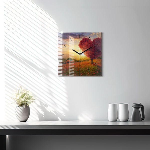 Horloge carrée en verre 'Arbre en forme de cœur d''amour'