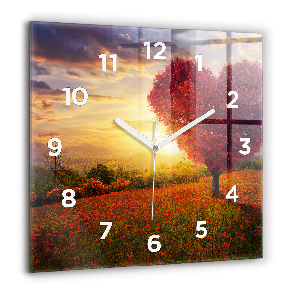 Horloge carrée en verre 'Arbre en forme de cœur d''amour'