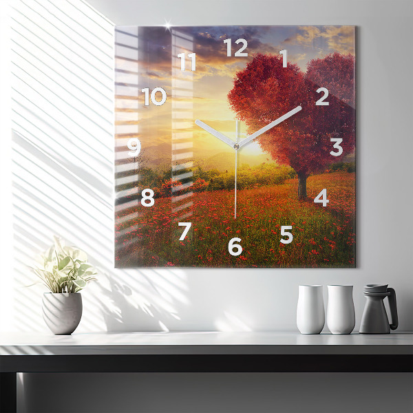 Horloge carrée en verre 'Arbre en forme de cœur d''amour'