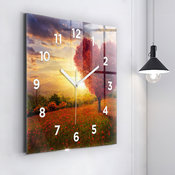 Horloge carrée en verre 'Arbre en forme de cœur d''amour'