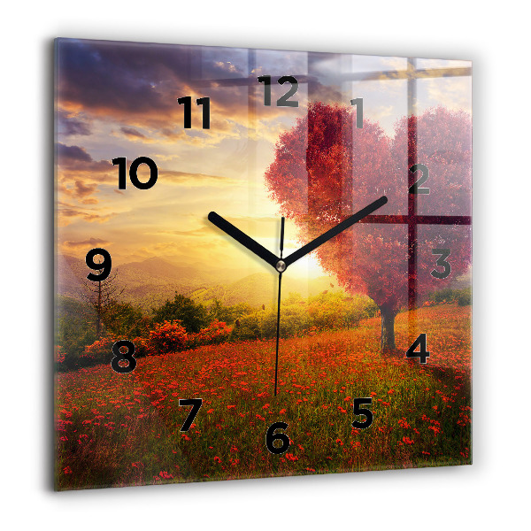 Horloge carrée en verre 'Arbre en forme de cœur d''amour'