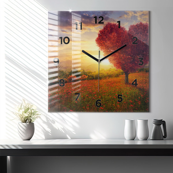 Horloge carrée en verre 'Arbre en forme de cœur d''amour'