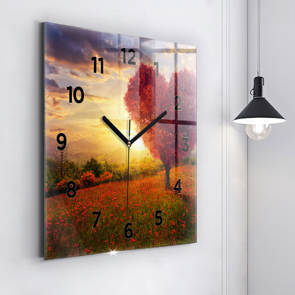 Horloge carrée en verre 'Arbre en forme de cœur d''amour'