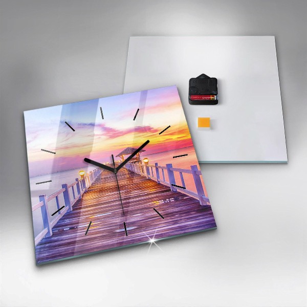 Horloge murale carrée Le pont du port le soir