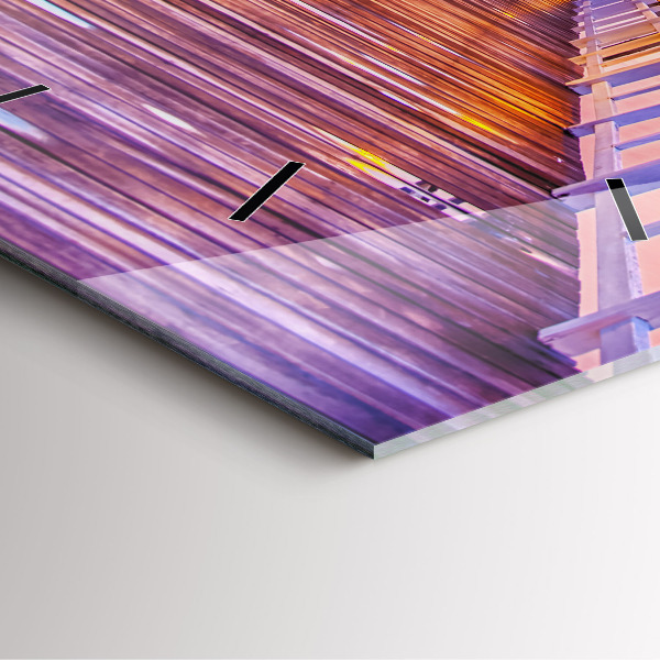 Horloge murale carrée Le pont du port le soir