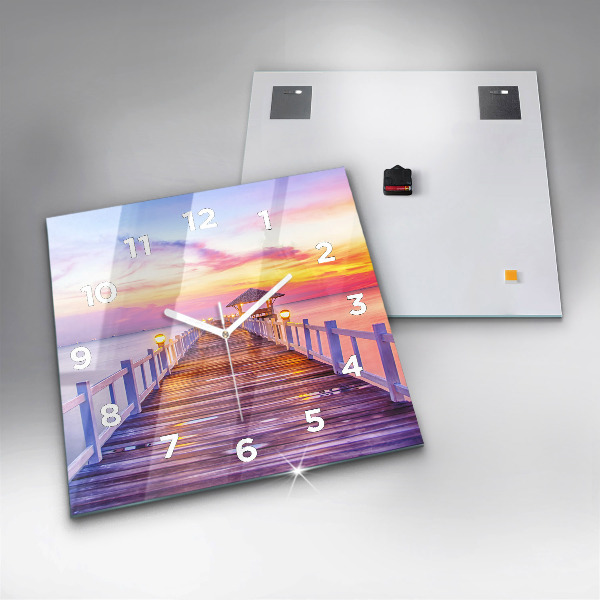 Horloge murale carrée Le pont du port le soir